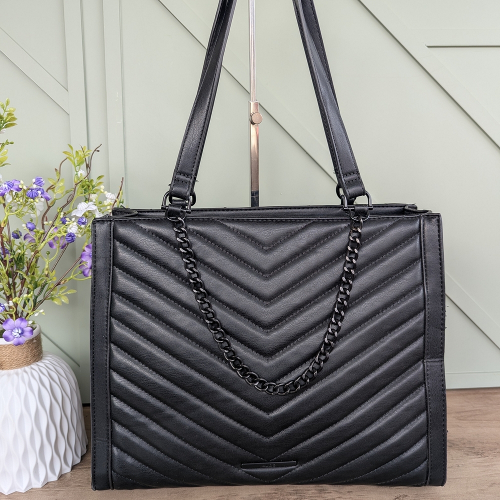 Aldo Black Quilted Tote with Chain Detail